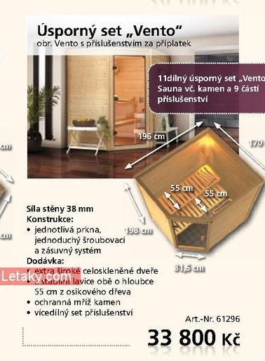 úsporná dřevěná sauna Vento a vícedílný set