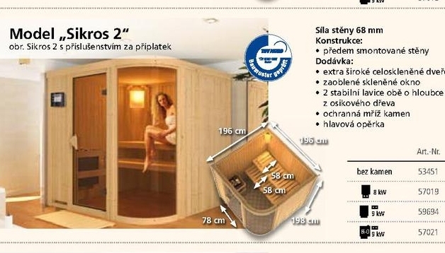 dřevěná sauna Siros 2 s mříží kamen