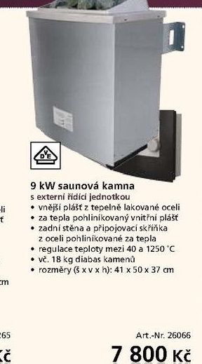 9 kW saunová kamna s diabas kameny