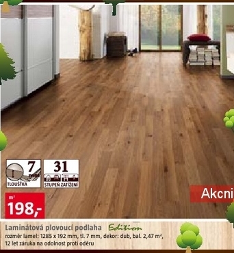 laminátová plovoucí podlaha, dekor dub