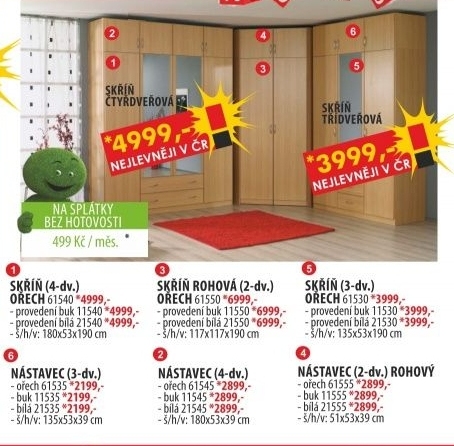 Skříň 4 dveřová 61540 ořech/bílá