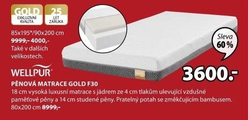 WELLPUR PĚNOVÁ MATRACE GOLD F30