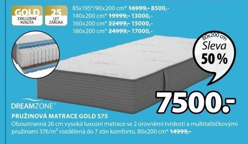 PRUŽINOVÁ MATRACE GOLD S75