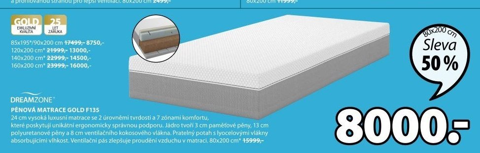 DREAMZONE PĚNOVÁ MATRACE GOLD F135