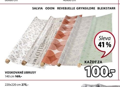 VOSKOVANÉ UBRUSY SALVIA ODON REVEBJELLE GRYNSILDRE BLEIKSTARR