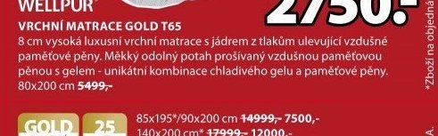 WELLPUR VRCHNÍ MATRACE GOLD T65
