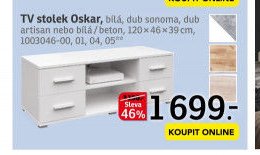 TV stolek Oskar, bílá, dub sonoma