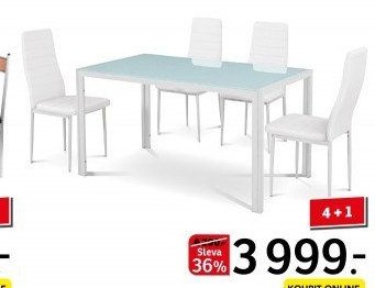 Jídelní set, bílá/sklo