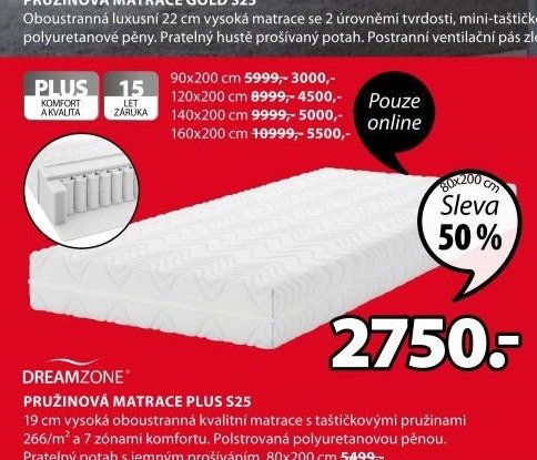 DREAMZONE PRUŽINOVÁ MATRACE PLUS S25