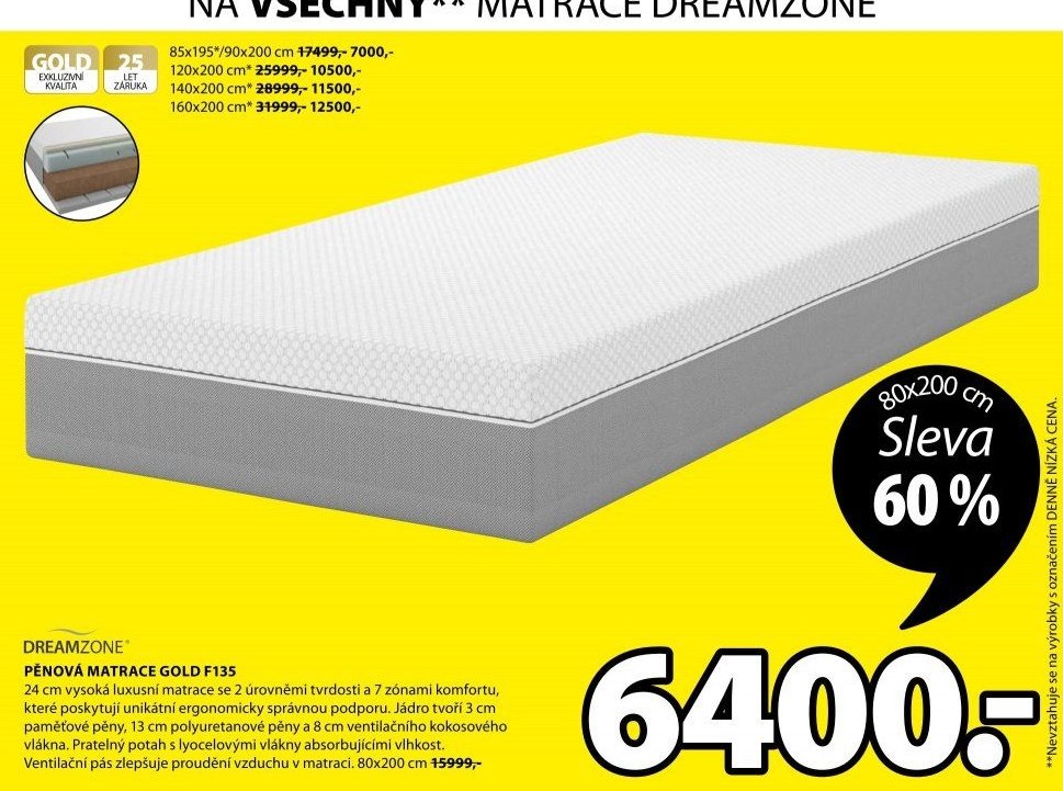 PĚNOVÁ MATRACE GOLD F135