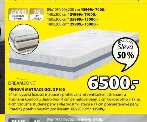 PĚNOVÁ MATRACE GOLD F100