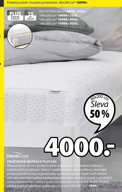 PRUŽINOVÁ MATRACE PLUS S65