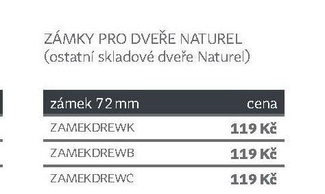 Zámky pro dveře Naturel skladové dveře Naturel