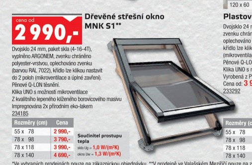 Dřevěné střešní okno MNK S1