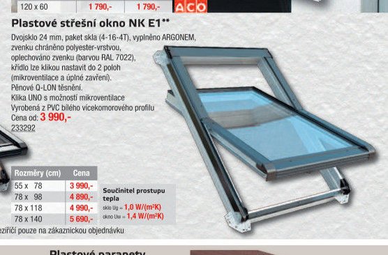 Plastové střešní okno NK E1