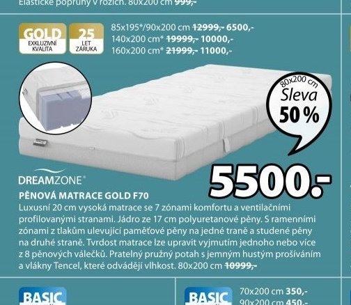 PĚNOVÁ MATRACE GOLD F70