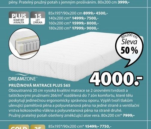 DREAMZONE PRUŽINOVÁ MATRACE PLUS S65