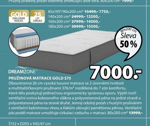 DREAMZONE PRUŽINOVÁ MATRACE GOLD S75