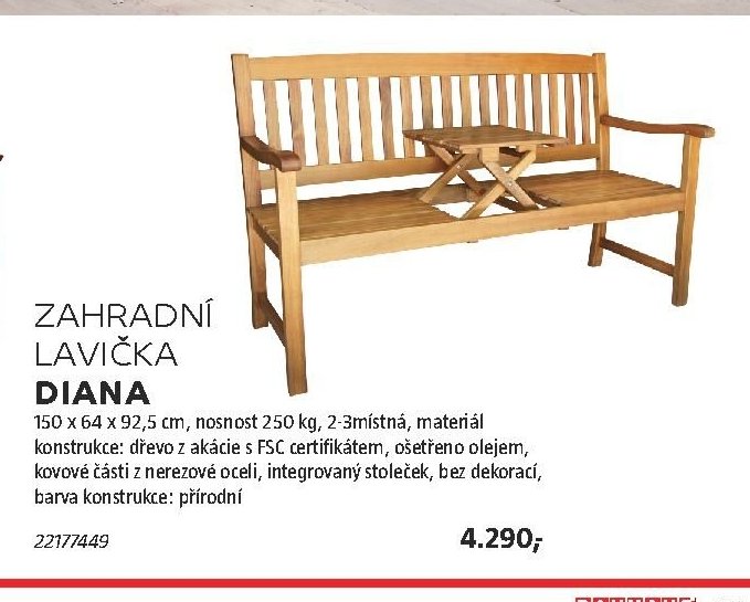 Zahradní lavička Diana (150 x 64 x 92,5 cm)