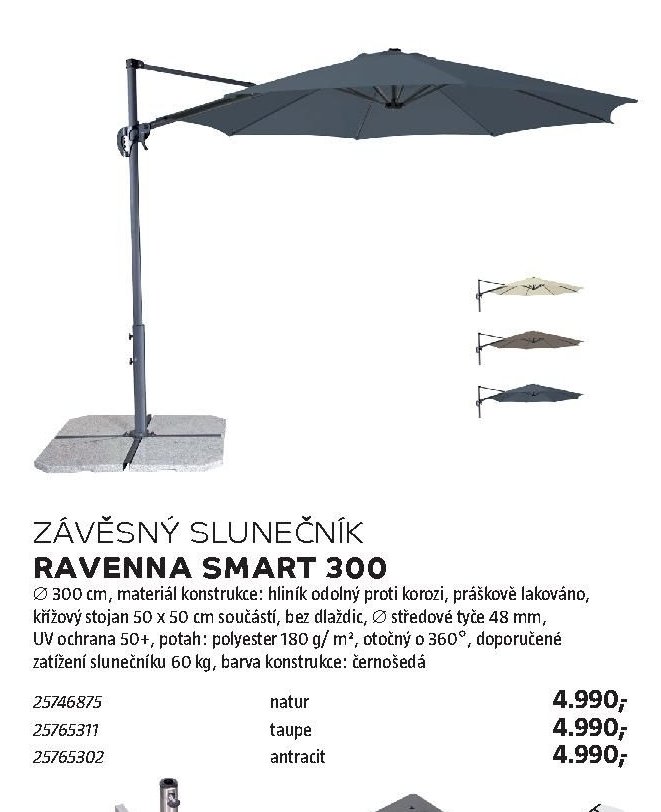 ZÁVĚSNÝ SLUNEČNÍK RAVENNA SMART 300
