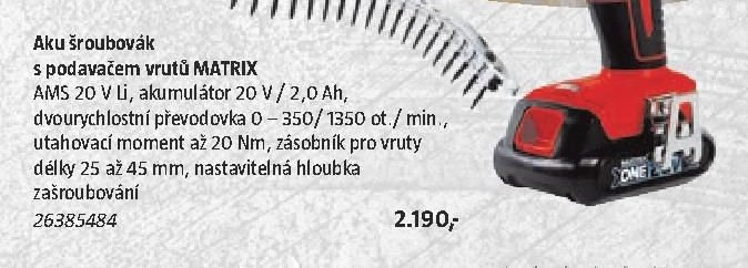 Aku šroubovák s podavačem vrutů MATRIX