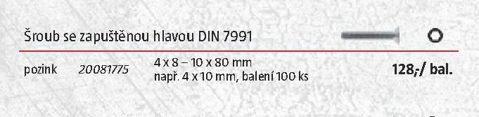 Šroub se zapuštěnou hlavou DIN 7991