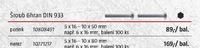 Šroub 6hran DIN 933 (pozink)