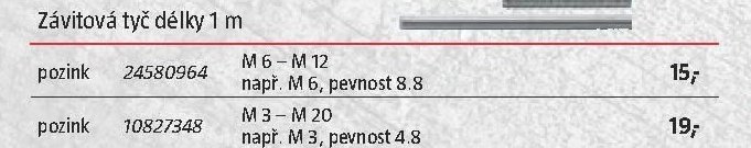 Závitová tyč délky 1 m (pozink M6-M12)
