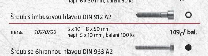 Šroub s imbusovou hlavou DIN 912 A2