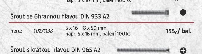 Šroub se 6hrannou hlavou DIN 933 A2