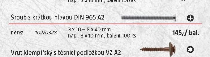 Šroub s krátkou hlavou DIN 965 A2