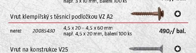 Vrut klempířský s těsnicí podložkou VZ A2