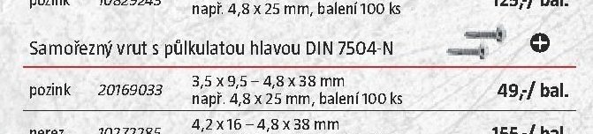 Samořezný vrut s půlkulatou hlavou DIN 7504-N