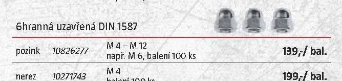 6hranná uzavřená DIN 1587 (pozink)