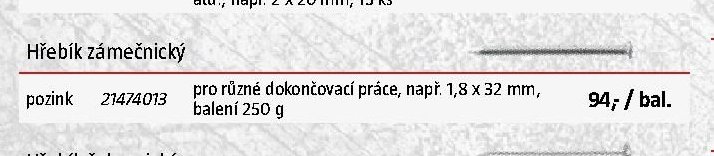 Hřebík zámečnický pozink