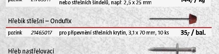 Hřebík střešní - Ondufix pozink