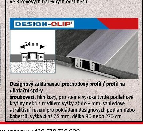 Designový zaklapávací přechodový profil / profil na dilatační spáry