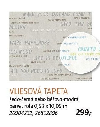 VLIESOVÁ TAPETA, šedo-černá nebo béžovo-modrá barva, role 0,53 x 10,05 m
