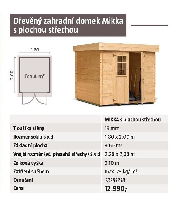 Dřevěný zahradní domek Mikka s plochou střechou