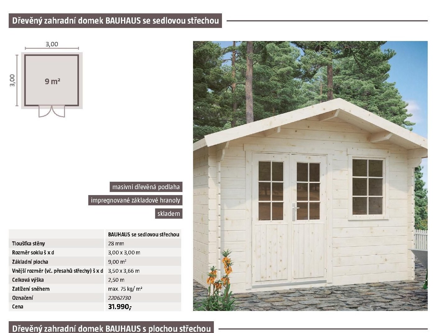 Dřevěný zahradní domek BAUHAUS se sedlovou střechou