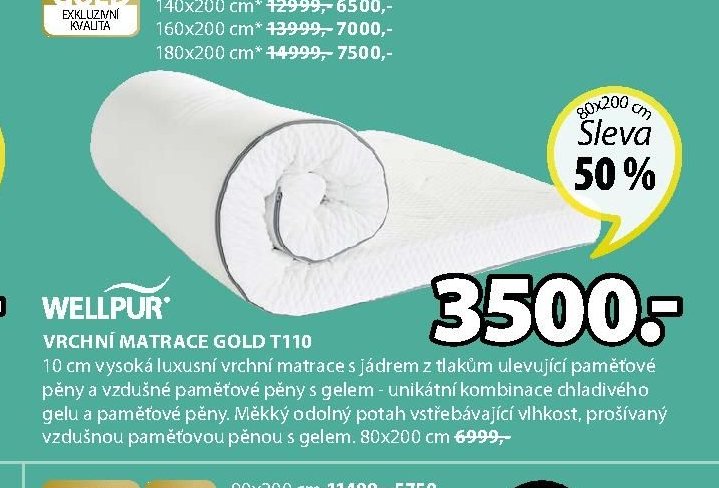 Vrchní matrace WELLPUR GOLD T110