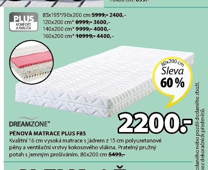 Pěnová matrace PLUS F85