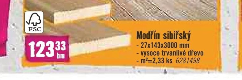 Modřín sibiřský 27x143x3000 mm
