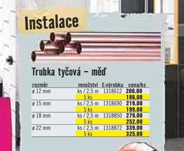 Trubka tyčová - měď