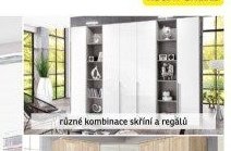Různé kombinace skříní a regálů