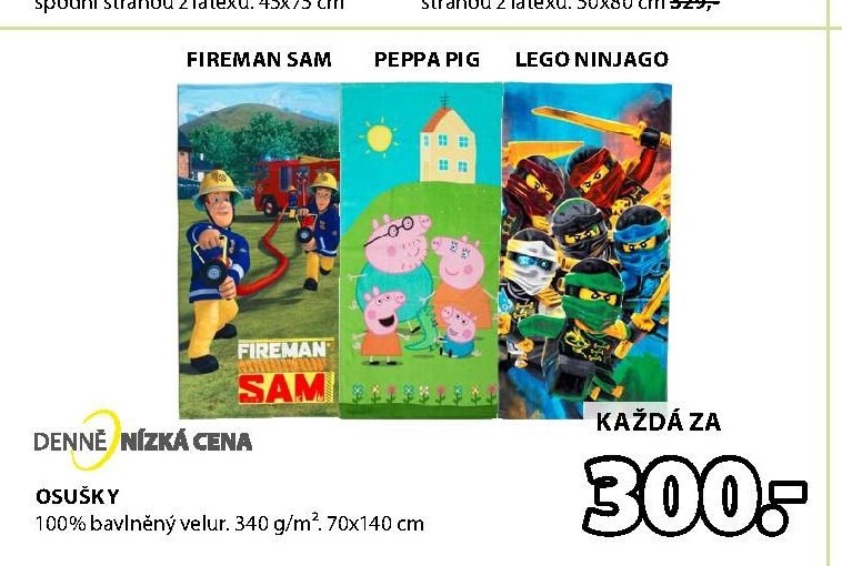 Osušky (Fireman Sam, Peppa Pig, Lego Ninjago)