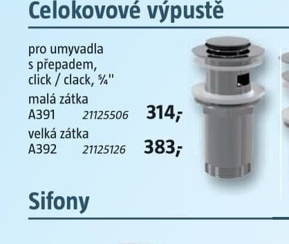 Celokovové výpusti malá zátka A391