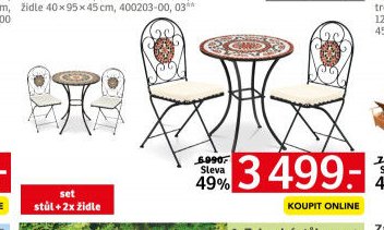 Zahradní set, černý kov / červená nebo zelená mozaika
