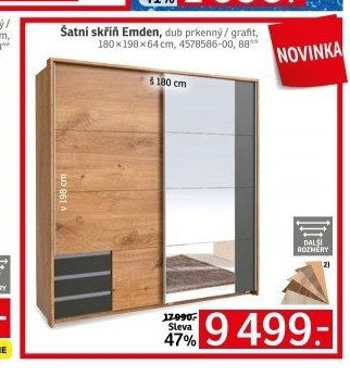 Šatní skříň Emden, dub prkenný / grafit