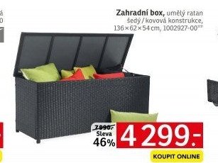 Zahradní box, umělý ratan šedý / kovová konstrukce, 136 × 62 × 54 cm